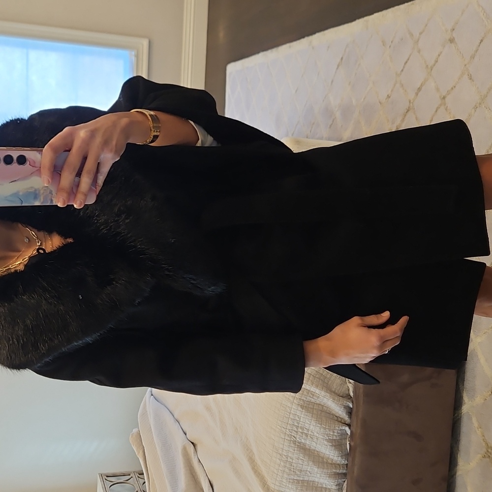 NWT WOMEN'S BLACK KAREN MILLEN FUR WOOL CASHMERE CAPE COAT $829 SZ 4